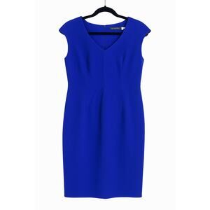 Ellen Tracy Royal Blue Sheath Dress Size 4 | Cap Sleeve V-Neck Career Workwear